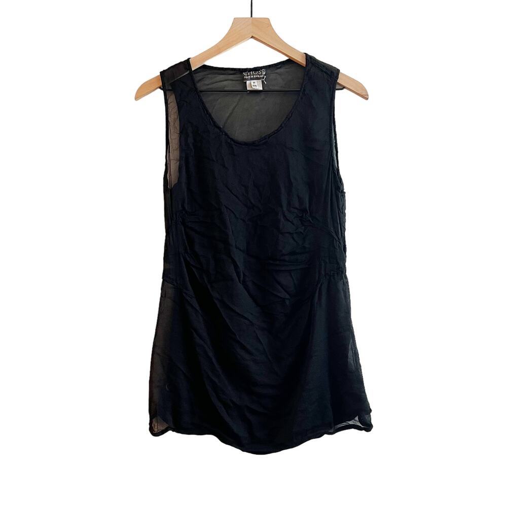 Vintage Ghost Made in England Sheer Slinky Tank Black Size Medium